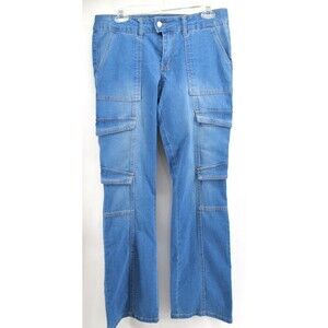 Almost Famous Denim Cargo Jean Straight Leg in‎ Med Blue Wash Size 9